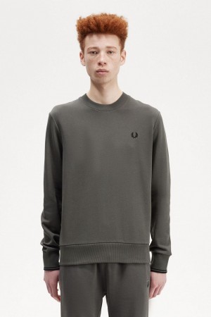 Fred Perry Crew Neck Men's Sweatshirts Field Green | HPRTN2867