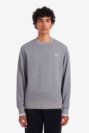 Fred Perry Crew Neck Men's Sweatshirts Grey | SDJZX2618