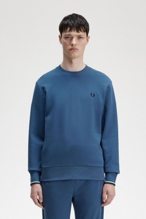 Fred Perry Crew Neck Men's Sweatshirts Midnight Blue | MOHYB3084