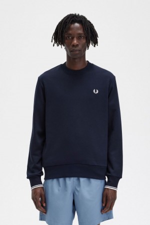 Fred Perry Crew Neck Men's Sweatshirts Navy | NXGDY1497