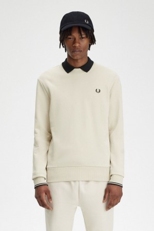 Fred Perry Crew Neck Men's Sweatshirts Oatmeal Black | ABPMC0416