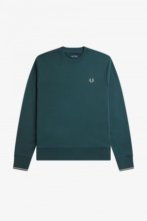 Fred Perry Crew Neck Men's Sweatshirts Petrol Blue | GJZDA4710