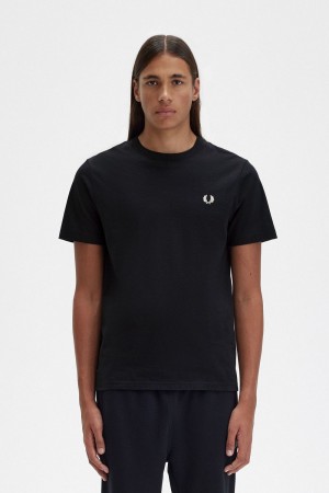 Fred Perry Crew Neck Men's T-Shirt Black | DOUTL2153