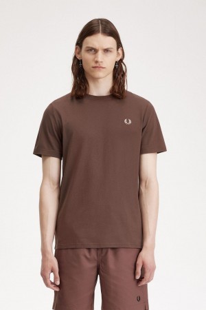 Fred Perry Crew Neck Men's T-Shirt Dark Red Warm Grey | KZNVD1037