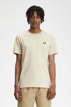 Fred Perry Crew Neck Men's T-Shirt Oatmeal Black | UPGDQ5470