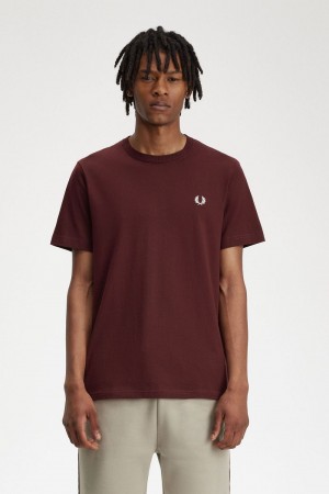 Fred Perry Crew Neck Men's T-Shirt Oxblood Beige | AQSTI1325