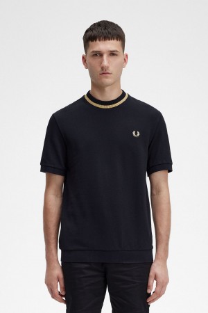 Fred Perry Crew Neck Piqué Men's T-Shirt Black | JEIMS0853