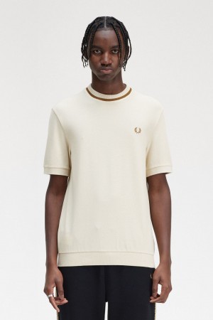 Fred Perry Crew Neck Piqué Men's T-Shirt Oatmeal | LFINK7468