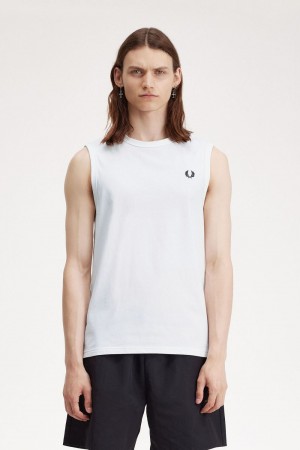 Fred Perry Crew Neck Vest Men's T-Shirt White | LGWRS0529