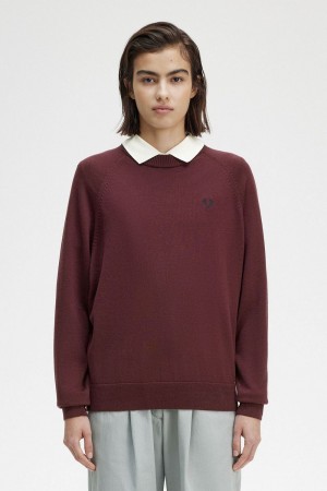 Fred Perry Crew Neck Women's Jumper Oxblood | HVJMA2038