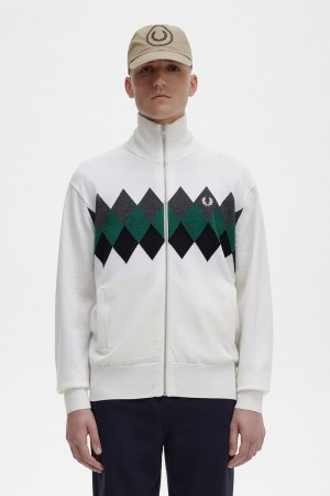 Fred Perry Diamond Intarsia Men's Cardigan Snow White | NIOHE3258