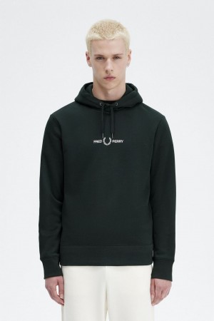 Fred Perry Embroidered Hooded Men's Sweatshirts Night Green | UDEMW2986