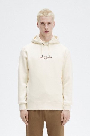 Fred Perry Embroidered Hooded Men's Sweatshirts Beige | ICTMO4237