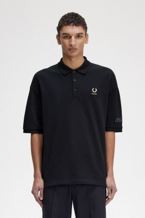 Fred Perry Embroidered Men's Polo Shirt Black | CTGMK2965