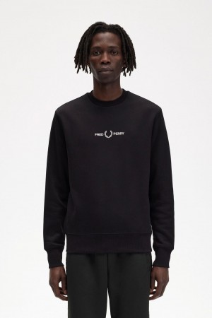 Fred Perry Embroidered Men's Sweatshirts Black | EXBAK2098