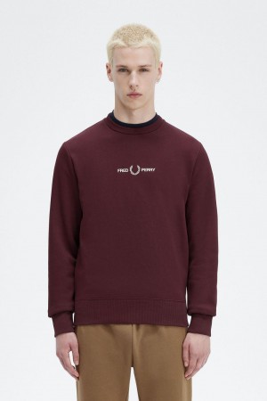 Fred Perry Embroidered Men's Sweatshirts Oxblood | WHYEU4318