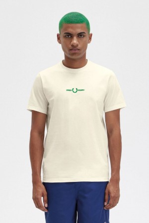 Fred Perry Embroidered Men's T-Shirt Beige | CUEJY1865