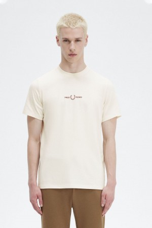 Fred Perry Embroidered Men's T-Shirt Beige | XLVNC3456