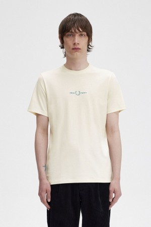 Fred Perry Embroidered Men's T-Shirt Beige | SJFQH8671