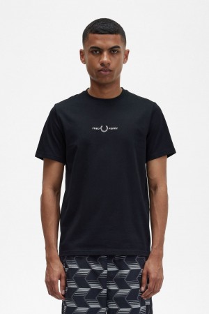 Fred Perry Embroidered Men's T-Shirt Black | EBKTV6532