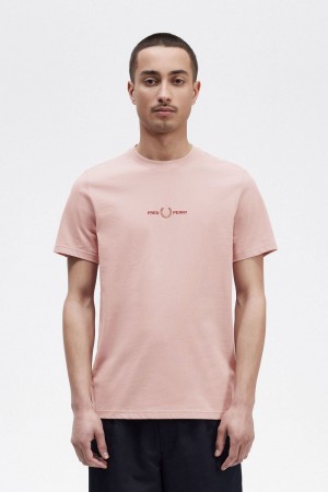 Fred Perry Embroidered Men's T-Shirt Dusty Rose Pink | JVMKX3597