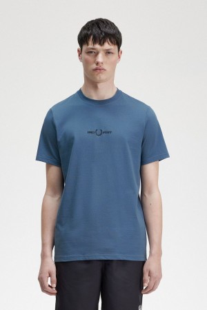 Fred Perry Embroidered Men's T-Shirt Midnight Blue | QCHYJ9867