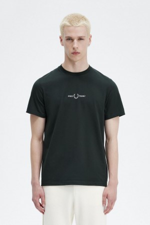 Fred Perry Embroidered Men's T-Shirt Night Green | EMAQO3091