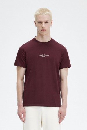 Fred Perry Embroidered Men's T-Shirt Oxblood | YGWQU0587