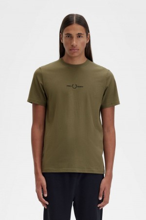 Fred Perry Embroidered Men's T-Shirt Uniform Green | TNVJK6245