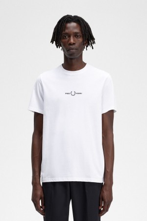 Fred Perry Embroidered Men's T-Shirt White | UODEJ4026