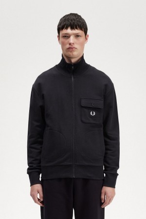 Fred Perry Funnel Neck Men's Track Jackets Black | SHLYD2138