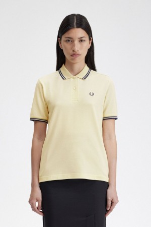 Fred Perry G3600 Women's Shirt Aqua Cream French Navy | DTPZV8342