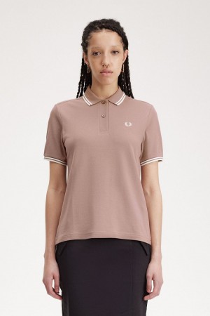 Fred Perry G3600 Women's Shirt Dark Pink Beige | CDYMT9431