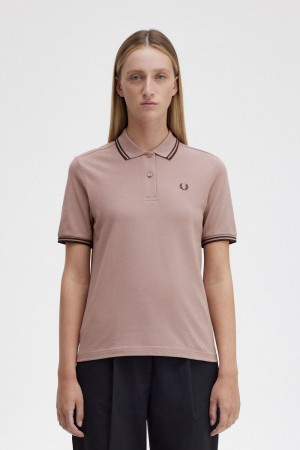 Fred Perry G3600 Women's Shirt Dark Pink Burnt Tobacco | LEYKP8341