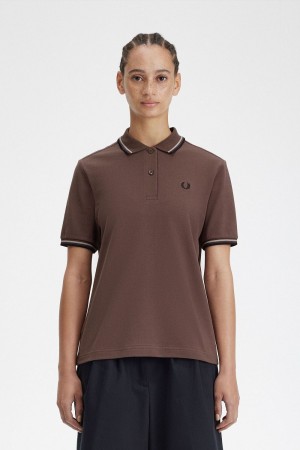 Fred Perry G3600 Women's Shirt Dark Red Warm Grey Black | DEBGF9268