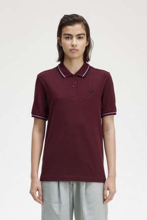 Fred Perry G3600 Women's Shirt Oxblood Dusty Rose Pink Black | NCJPS3290