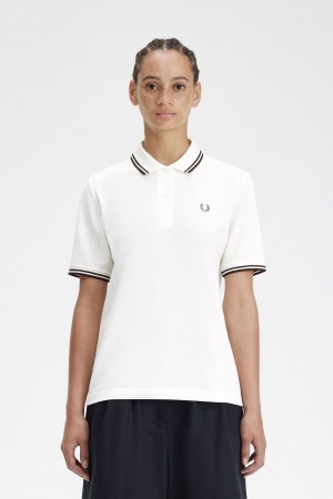 Fred Perry G3600 Women's Shirt Snow White Dark Red | NGMYX2509