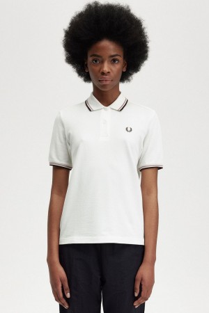 Fred Perry G3600 Women's Shirt Snow White Dark Pink Burnt Tobacco | QBOTL9150