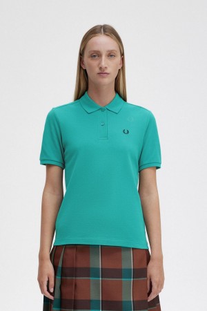 Fred Perry G6000 Women's Shirt Deep Mint Black | ZCDAG6987