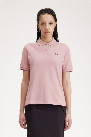 Fred Perry G6000 Women's Shirt Dusty Rose Pink French Navy | LXMTU9285