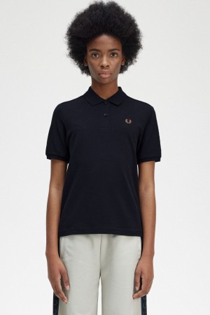 Fred Perry G6000 Women's Shirt Navy Brown | ZQUAC1927