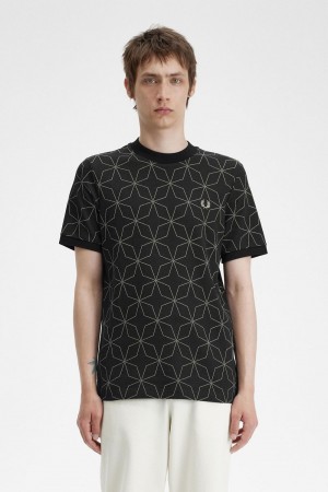 Fred Perry Geometric Men's T-Shirt Black | BIYWV4371