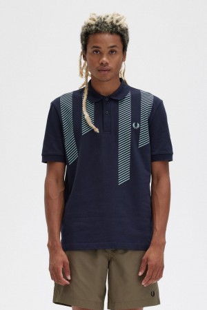 Fred Perry Glitch Stripe Men's Polo Shirt Navy | KRNAV7410