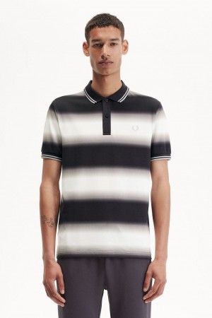 Fred Perry Gradient Stripe Men's Polo Shirt Snow White | IRLAF3801