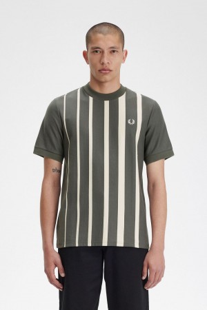 Fred Perry Gradient Stripe Men's T-Shirt Field Green | SWTOG1903