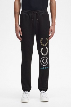 Fred Perry Graphic Branding Sweat Men's Pants Black | TKRMX0517