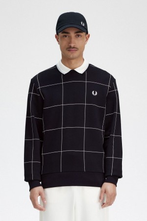 Fred Perry Grid Detail Men's Sweatshirts Black | RJFDA5273