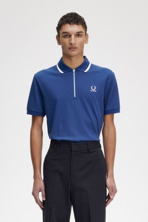 Fred Perry Half Zip Men's Polo Shirt Royal Blue | SHNYM1947