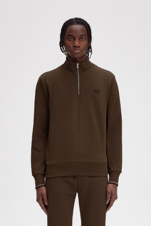 Fred Perry Half Zip Men's Sweatshirts Burnt Tobacco | FZWOX2910