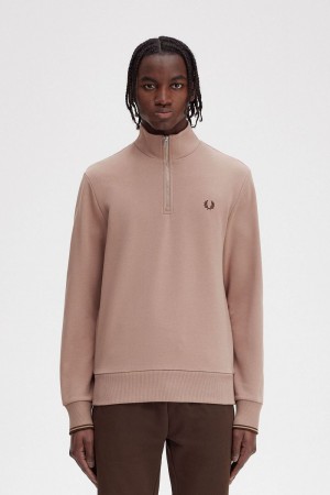 Fred Perry Half Zip Men's Sweatshirts Dark Pink | SMKLT6203